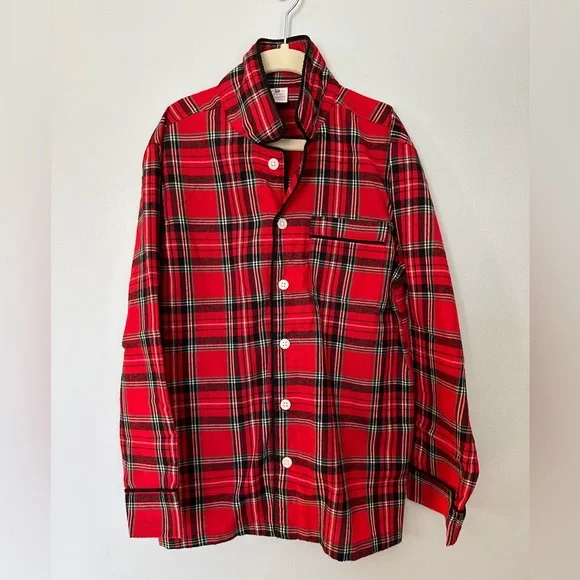 CrewCuts Red Plaid Flannel Boys Pajama Set, size medium, Long Sleeves and Pants - Picture 2 of 7